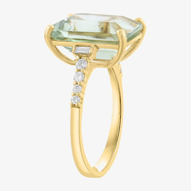 Effy Final Call Limited Quantities! Womens 1/5 CT. Genuine Green Amethyst 14K Gold Side Stone Cocktail Ring