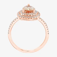 Effy Final Call Limited Quantities! Womens 1/4 CT. T.W. Genuine Pink Morganite 14K Rose Gold Pear Halo Side Stone Cocktail Ring