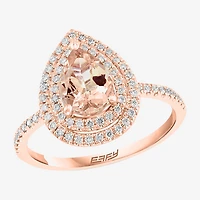 Effy Final Call Limited Quantities! Womens 1/4 CT. T.W. Genuine Pink Morganite 14K Rose Gold Pear Halo Side Stone Cocktail Ring