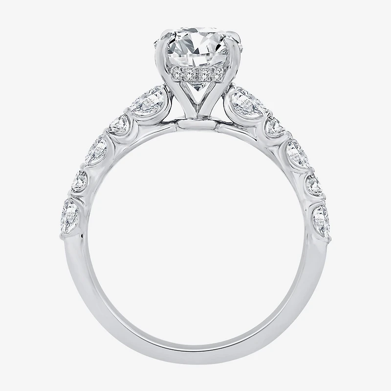 Signature By Modern Bride (F / Vs2) Womens 2 CT. T.W. Lab Grown White Diamond 10K Gold Oval Side Stone Engagement Ring
