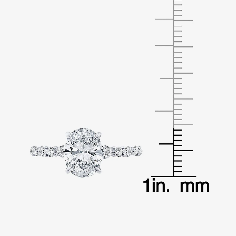 Signature By Modern Bride (F / Vs2) Womens 2 CT. T.W. Lab Grown White Diamond 10K Gold Oval Side Stone Engagement Ring