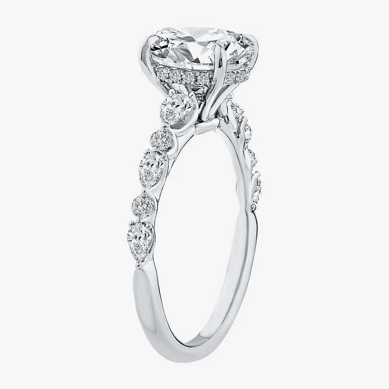 Signature By Modern Bride (F / Vs2) Womens 2 CT. T.W. Lab Grown White Diamond 10K Gold Oval Side Stone Engagement Ring