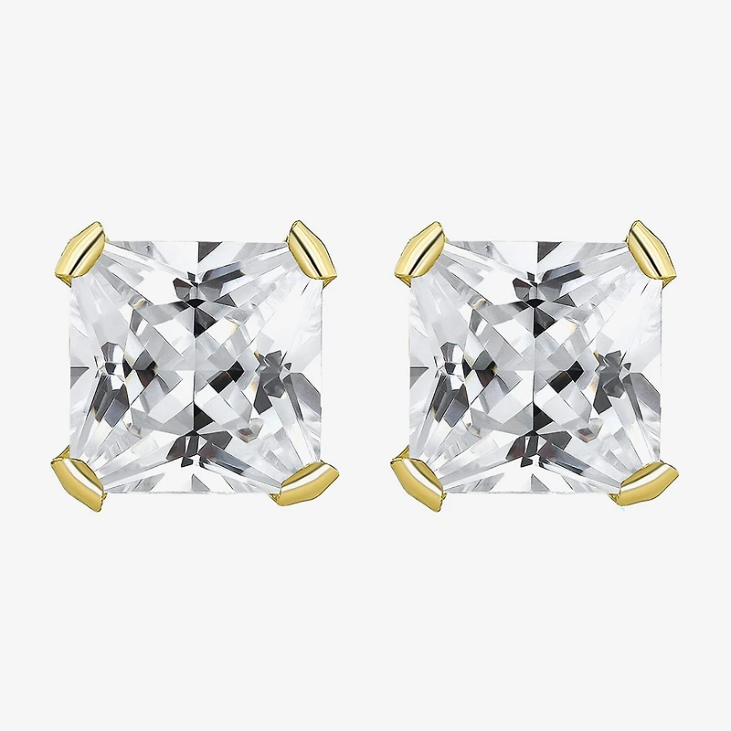10k Gold 6mm Princess-Cut Cubic Zirconia Stud Earrings