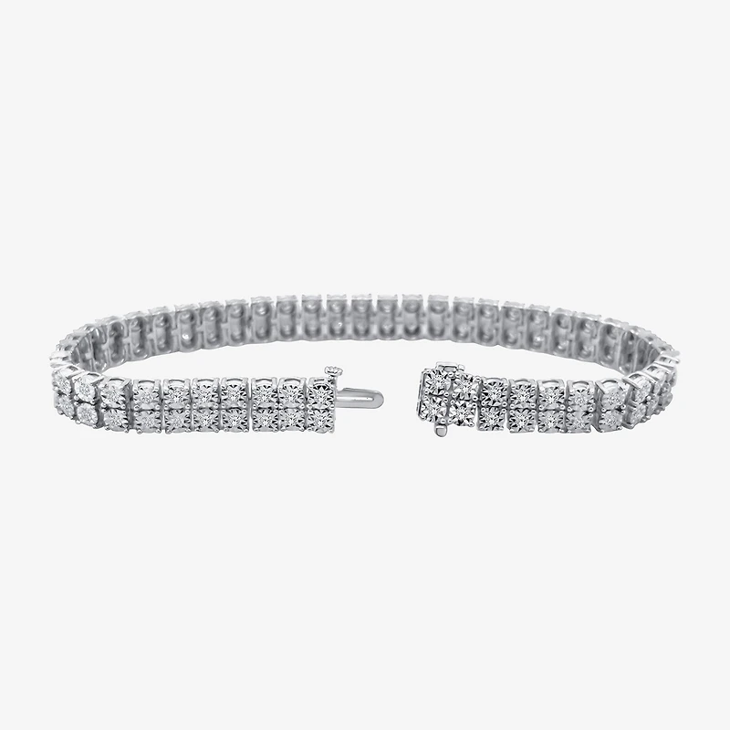 (F / Si2) Womens 2 CT. T.W. Lab Grown White Diamond Sterling Silver 8 Inch Tennis Bracelet