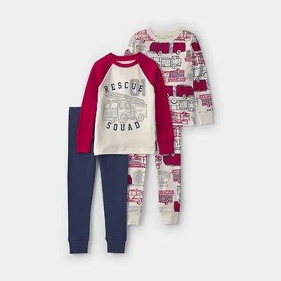 Carter's Firetruck Toddler Boys Crew Neck Long Sleeve 4-pc. Pajama Set
