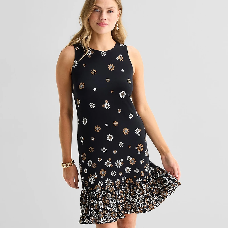 Marc New York Womens Round Neck Sleeveless Floral Shift Dress