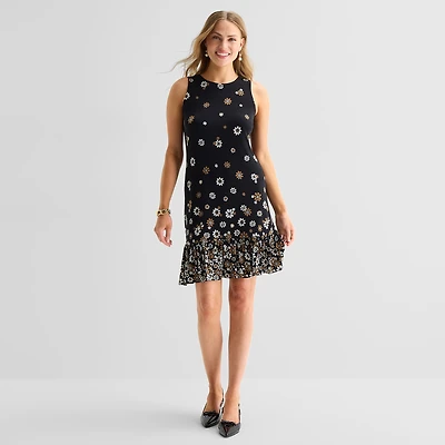 Marc New York Womens Round Neck Sleeveless Floral Shift Dress