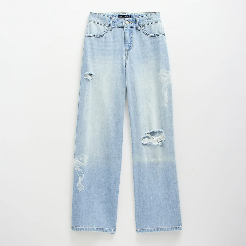 Vanilla Star Big Kid Girls Distressed Bow Wide Leg Jean