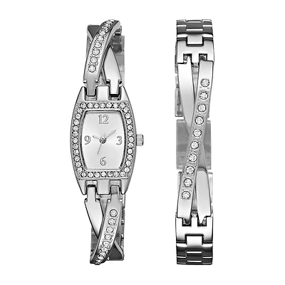 Geneva Womens Silver-Tone Bangle Watch Boxed Set
