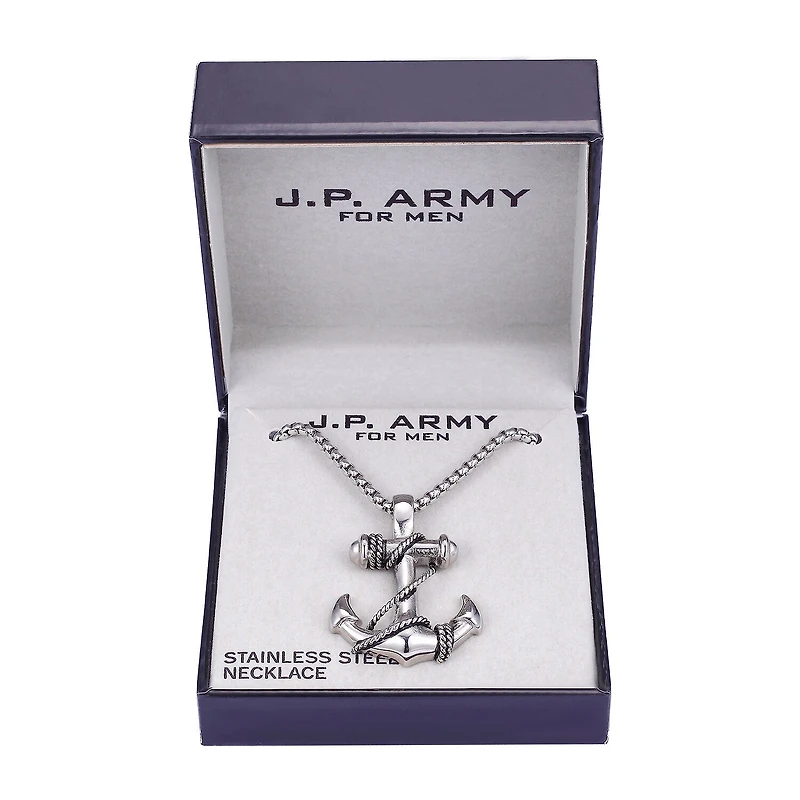 J.P. Army Men's Jewelry Stainless Steel 24 Inch Box Pendant Necklace