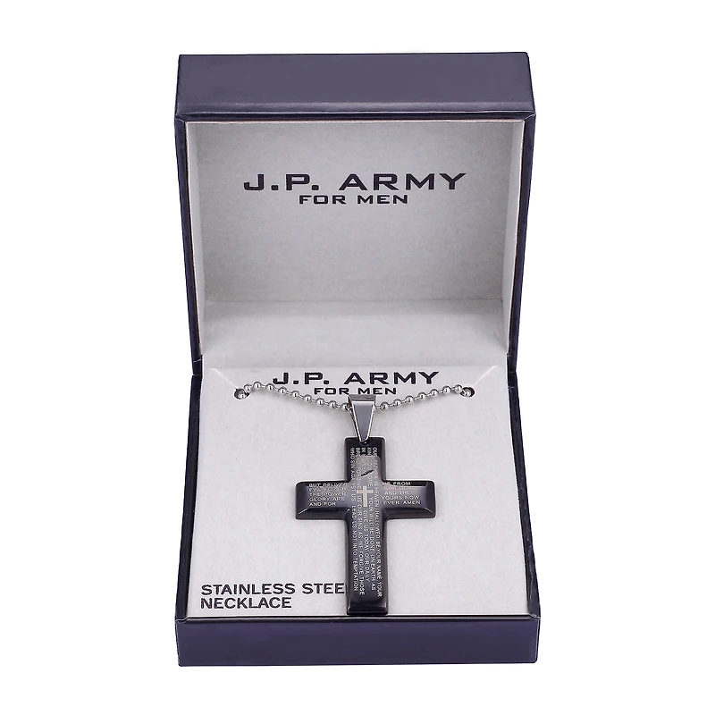 J.P. Army Men's Jewelry Stainless Steel 24 Inch Cable Cross Pendant Necklace