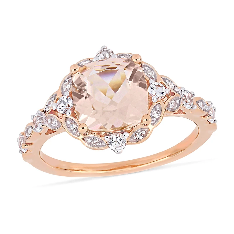 Womens Diamond Accent Genuine Pink Morganite 14K Gold Cocktail Ring