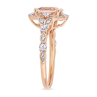 Womens Diamond Accent Genuine Pink Morganite 14K Gold Cocktail Ring