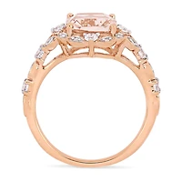 Womens Diamond Accent Genuine Pink Morganite 14K Gold Cocktail Ring