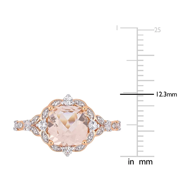 Womens Diamond Accent Genuine Pink Morganite 14K Gold Cocktail Ring