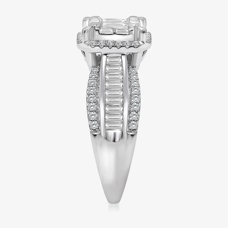 (I / I1) Womens 1 CT. T.W. Lab Grown White Diamond 10K Gold Side Stone Halo Engagement Ring