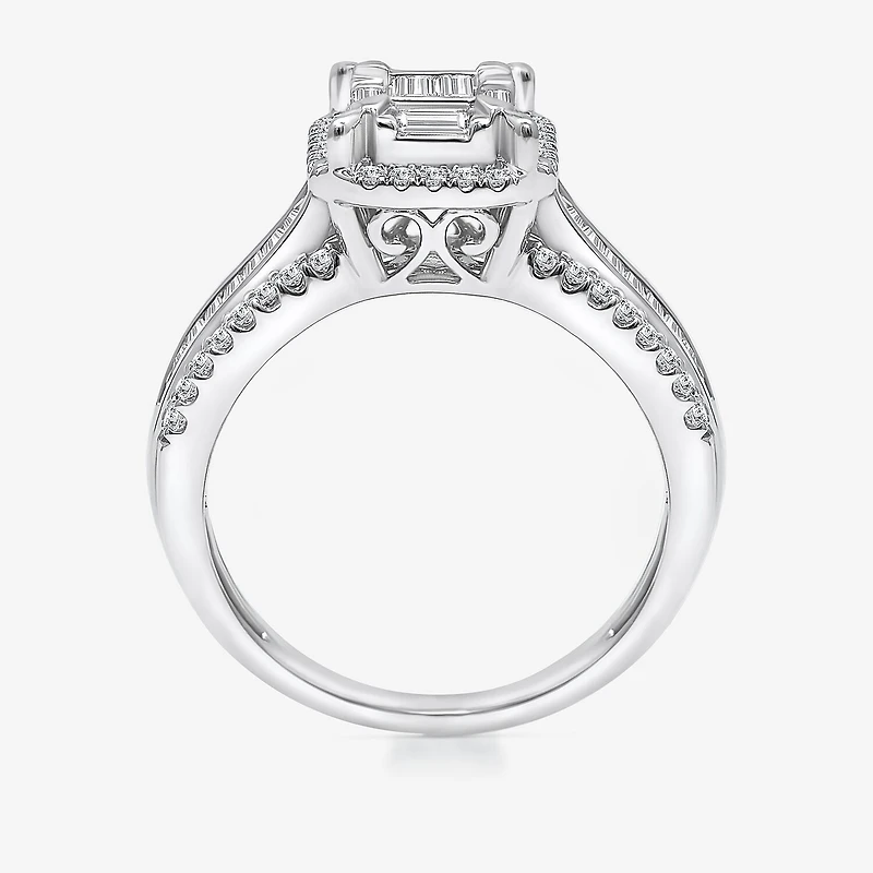 (I / I1) Womens 1 CT. T.W. Lab Grown White Diamond 10K Gold Side Stone Halo Engagement Ring