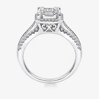 (I / I1) Womens 1 CT. T.W. Lab Grown White Diamond 10K Gold Side Stone Halo Engagement Ring