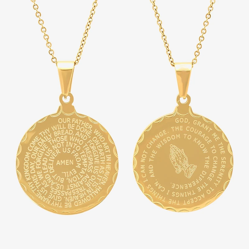 Steeltime Mens 18K Gold Over Stainless Steel Round Hypoallergenic 24 Inch Pendant Necklace
