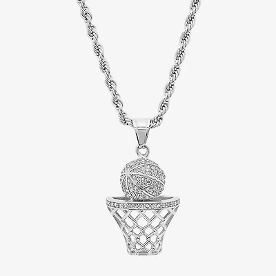 Steeltime Mens Crystal Stainless Steel Hypoallergenic 24 Inch Pendant Necklace