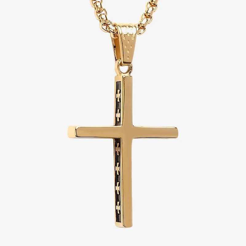 Steeltime Mens 18K Gold Over Stainless Steel Cross Hypoallergenic 24 Inch Pendant Necklace