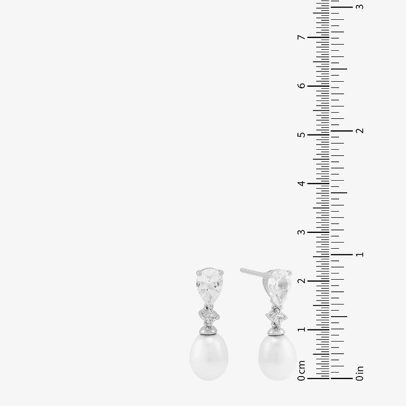 Womens Dyed White Cultured Freshwater Pearl Sterling Silver Drop Earrings