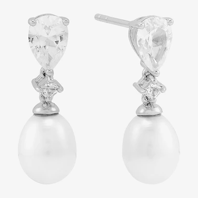 Womens Dyed White Cultured Freshwater Pearl Sterling Silver Drop Earrings