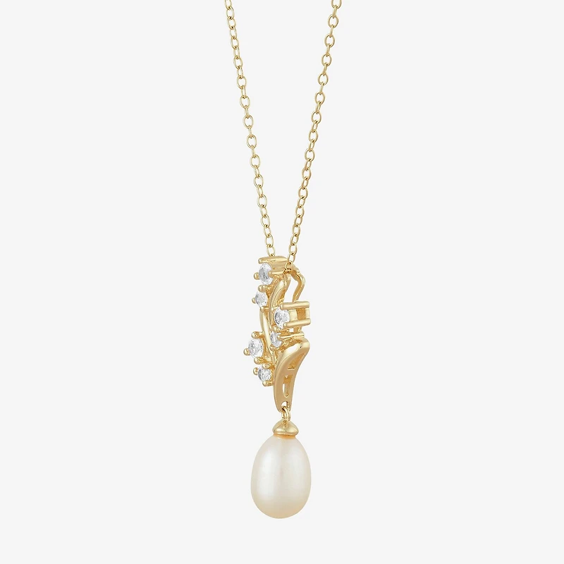 Womens White Cultured Freshwater Pearl 14K Gold Over Silver Sterling Silver 18 Inch Pendant Necklace
