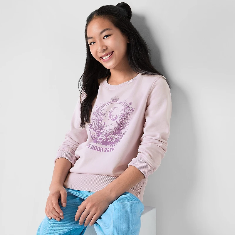 Thereabouts Little & Big Kid Girls Round Neck Fleece Long Sleeve Sweatshirt