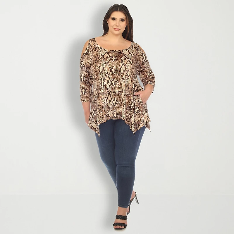 White Mark Plus Womens Scoop Neck 3/4 Sleeve Tunic Top