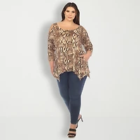White Mark Plus Womens Scoop Neck 3/4 Sleeve Tunic Top