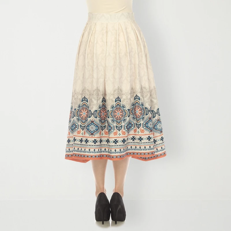 White Mark Womens Easy-on + Easy-off Midi Pleated Skirt