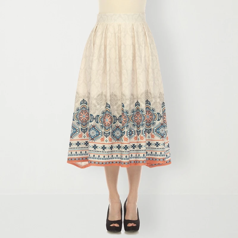 White Mark Womens Easy-on + Easy-off Midi Pleated Skirt