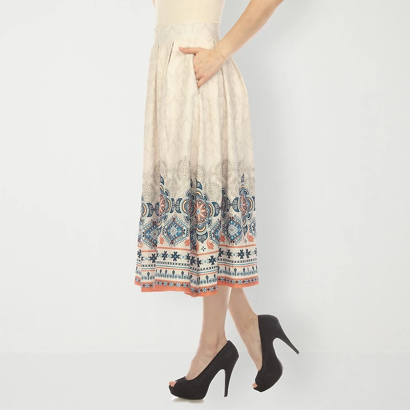 White Mark Womens Easy-on + Easy-off Midi Pleated Skirt