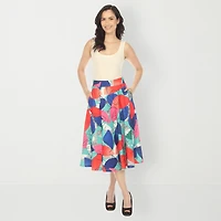White Mark Womens Easy-on + Easy-off Midi Pleated Skirt