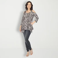 White Mark Womens Scoop Neck 3/4 Sleeve Tunic Top