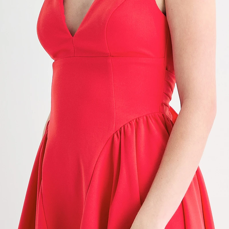 Emerald Sundae Womens Juniors V Neck Sleeveless Fit + Flare Dress