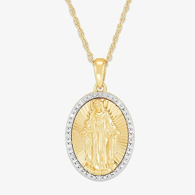 Limited Quantities! Miraculous Medal Womens 1/10 CT. T.W. Natural White Diamond 14K Gold Over Silver Oval 20 Inch Pendant Necklace