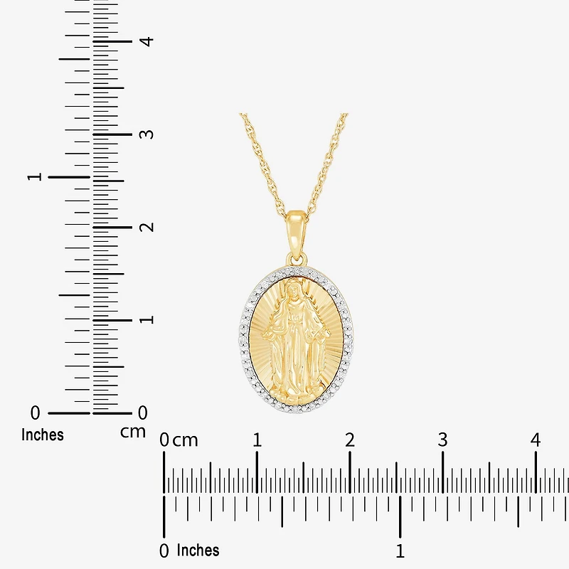 Limited Quantities! Miraculous Medal Womens 1/10 CT. T.W. Natural White Diamond 14K Gold Over Silver Oval 20 Inch Pendant Necklace