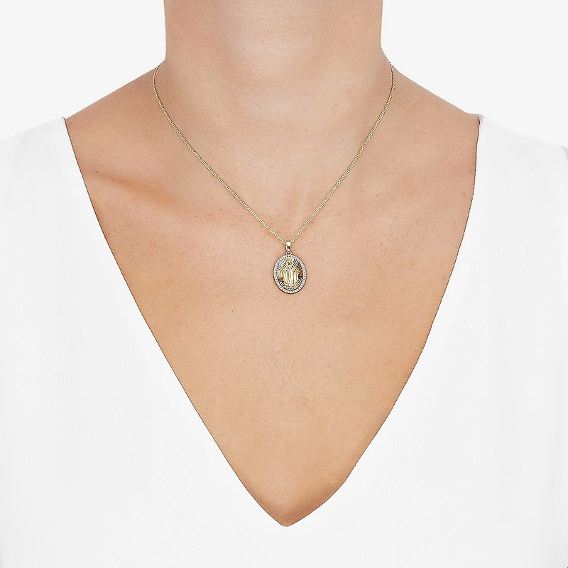 Limited Quantities! Miraculous Medal Womens 1/10 CT. T.W. Natural White Diamond 14K Gold Over Silver Oval 20 Inch Pendant Necklace