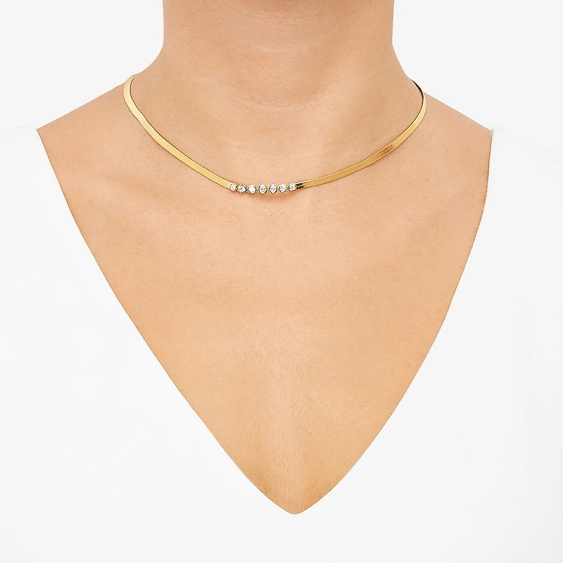 Limited Quantities! Womens White Diamond 14K Gold Over Silver 18 Inch Chevron Necklace
