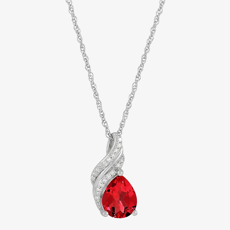 Limited Quantities! Womens Diamond Accent Lab Created Red Ruby Sterling Silver 18 Inch Pendant Necklace