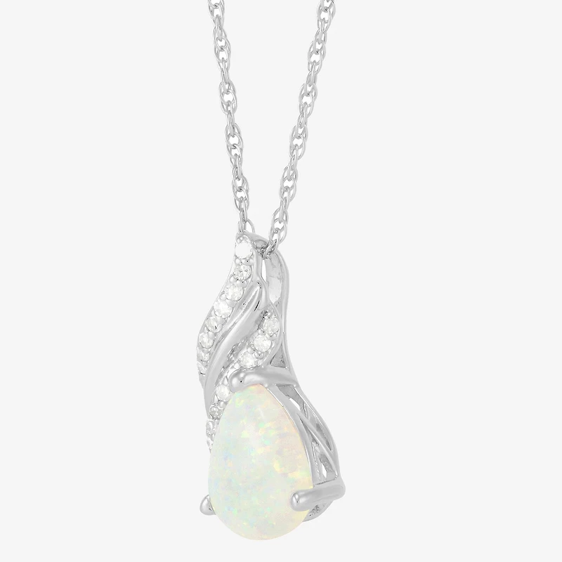 Limited Quantities! Womens Diamond Accent Lab Created White Opal Sterling Silver 18 Inch Pendant Necklace