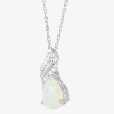Limited Quantities! Womens Diamond Accent Lab Created White Opal Sterling Silver 18 Inch Pendant Necklace