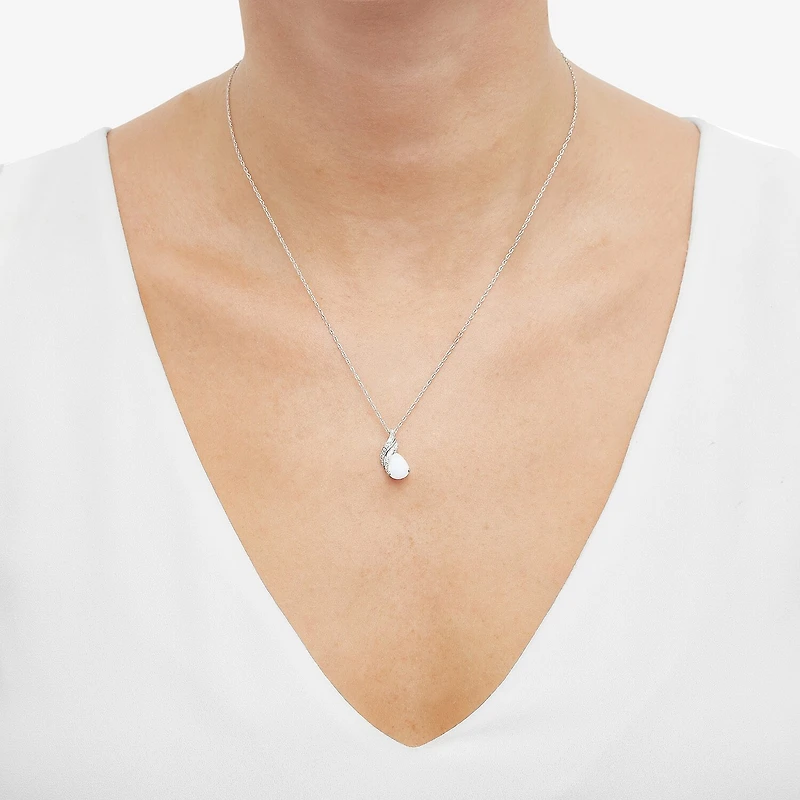 Limited Quantities! Womens Diamond Accent Lab Created White Opal Sterling Silver 18 Inch Pendant Necklace