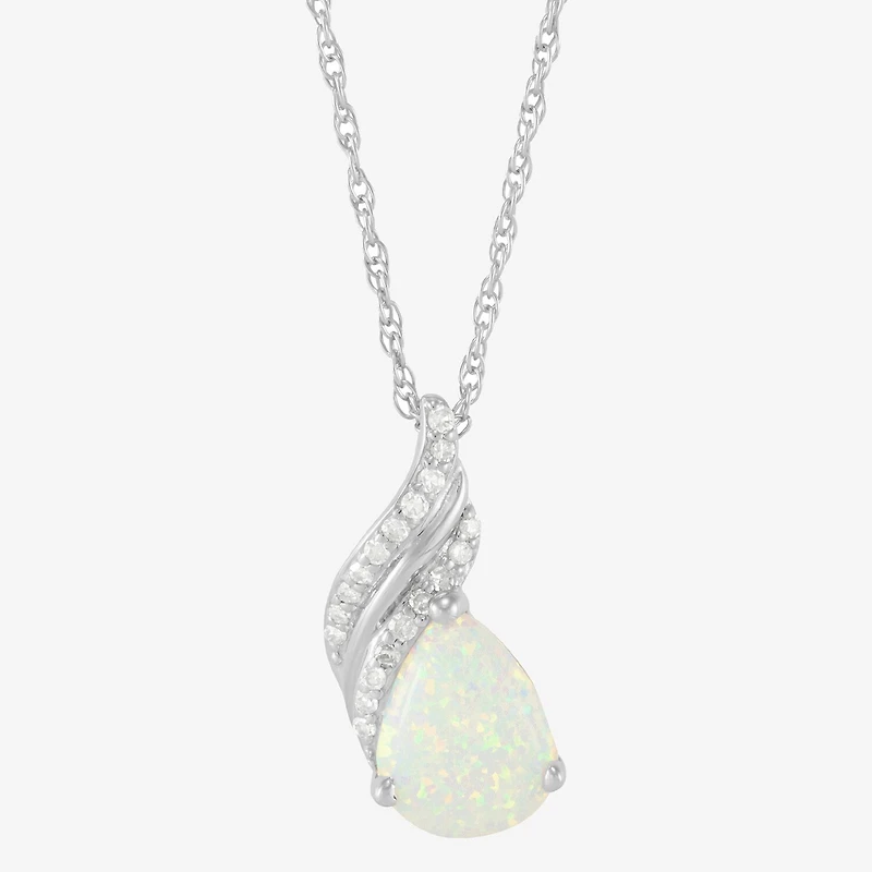 Limited Quantities! Womens Diamond Accent Lab Created White Opal Sterling Silver 18 Inch Pendant Necklace