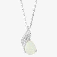 Limited Quantities! Womens Diamond Accent Lab Created White Opal Sterling Silver 18 Inch Pendant Necklace