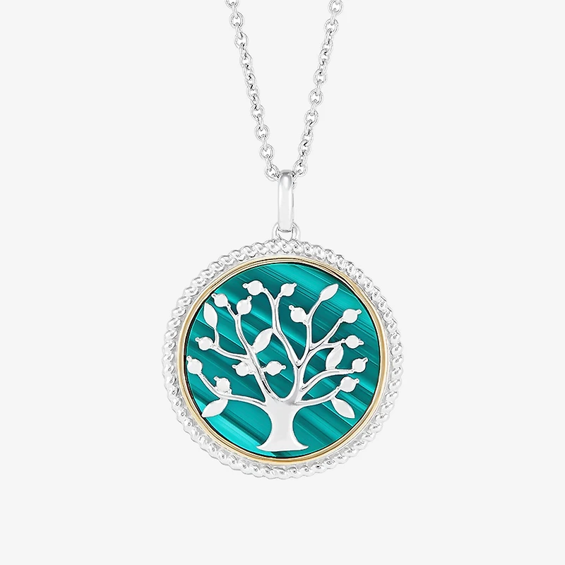 Limited Quantities! "Tree Of Life" Womens Genuine Green Malachite 10K Gold 18 Inch Pendant Necklace