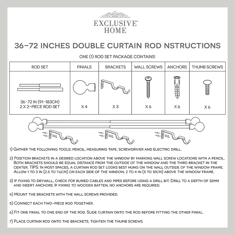Exclusive Home Curtains Crystal Ball/Topper Double Curtain Rod