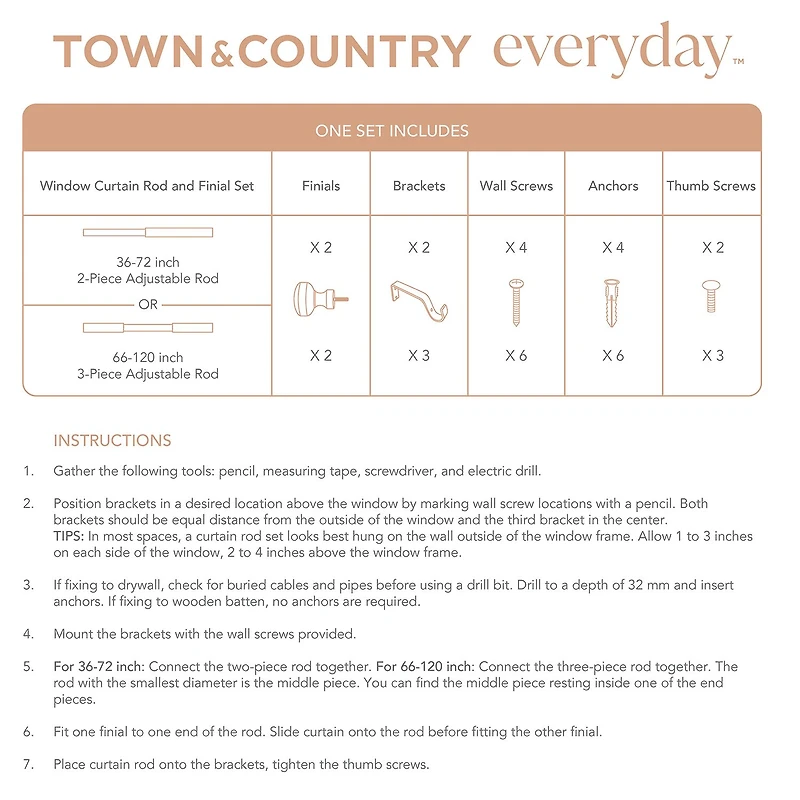 Town And Country Modern Rounded Cap 1 Adjustable Curtain Rod